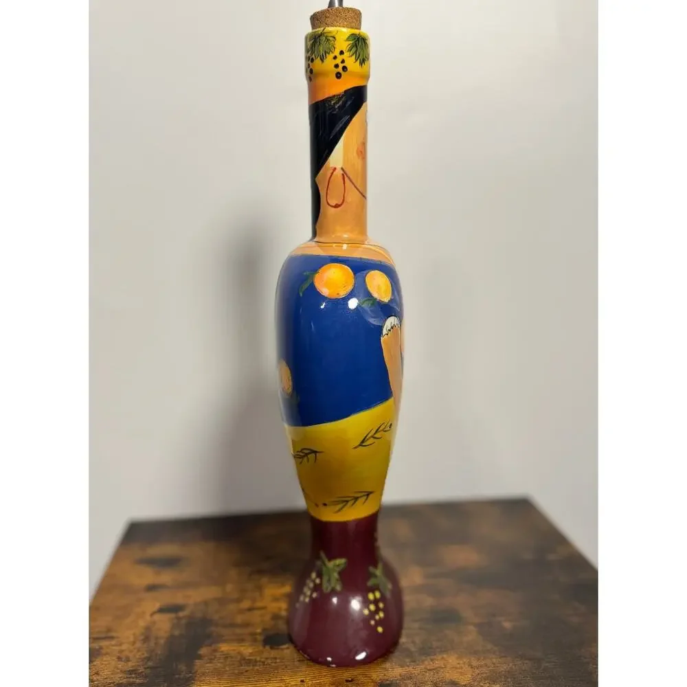Vintage Mary Naylor Hand Painted Ceramic Olive Oil Decanter Italian Tuscan Style